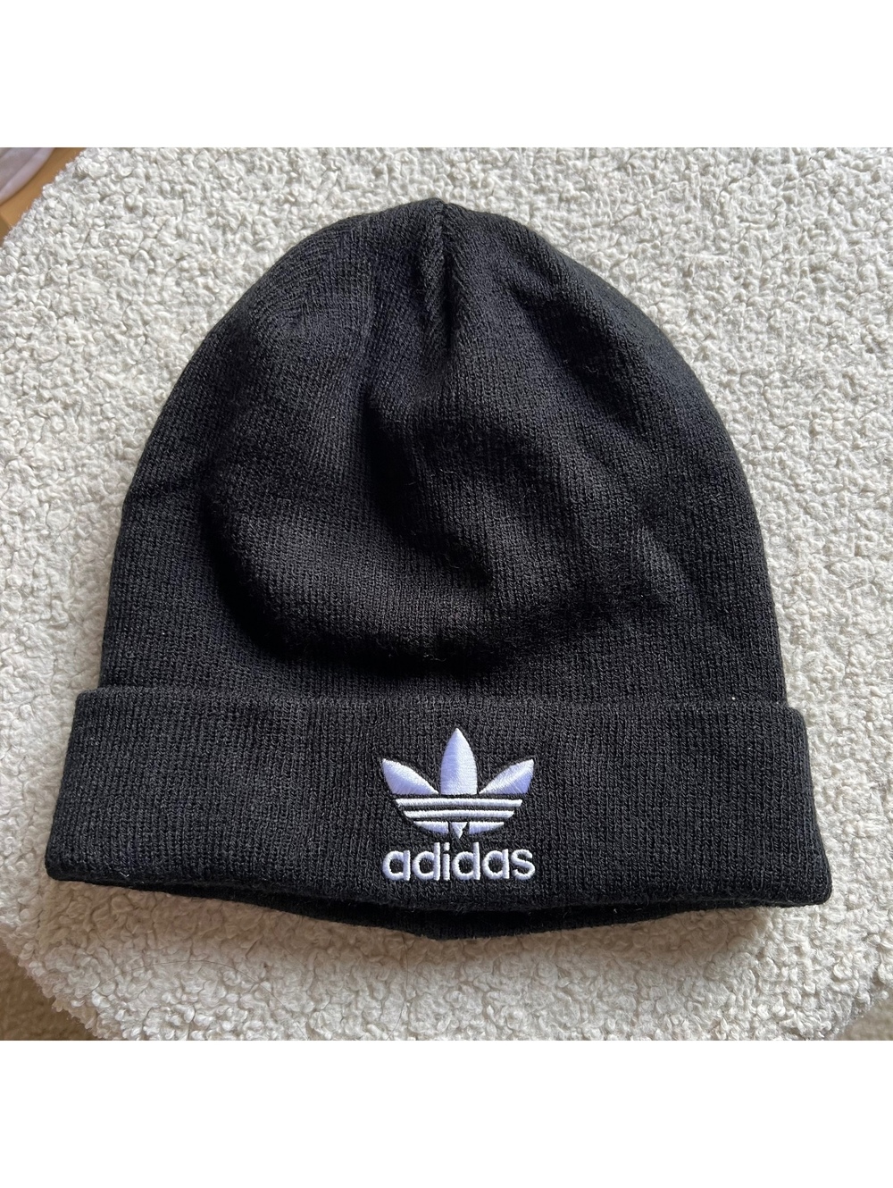Adidas Black Knit Beanie Hat with White Trefoil Logo
